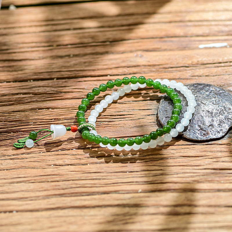 Original DIY Hetian หยกหยกสีขาว Jasper การ์ด 5 มม.วงกลมคู่ Transfer สร้อยข้อมือสร้อยข้อมือของขวัญแจก