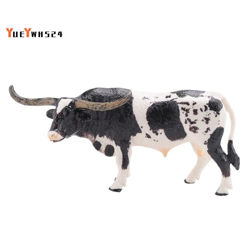 [ขายดี Y4]Plastic Longhorn Bull Cattle Animals Static Cute Model Collection Cow Model Toys for Kids