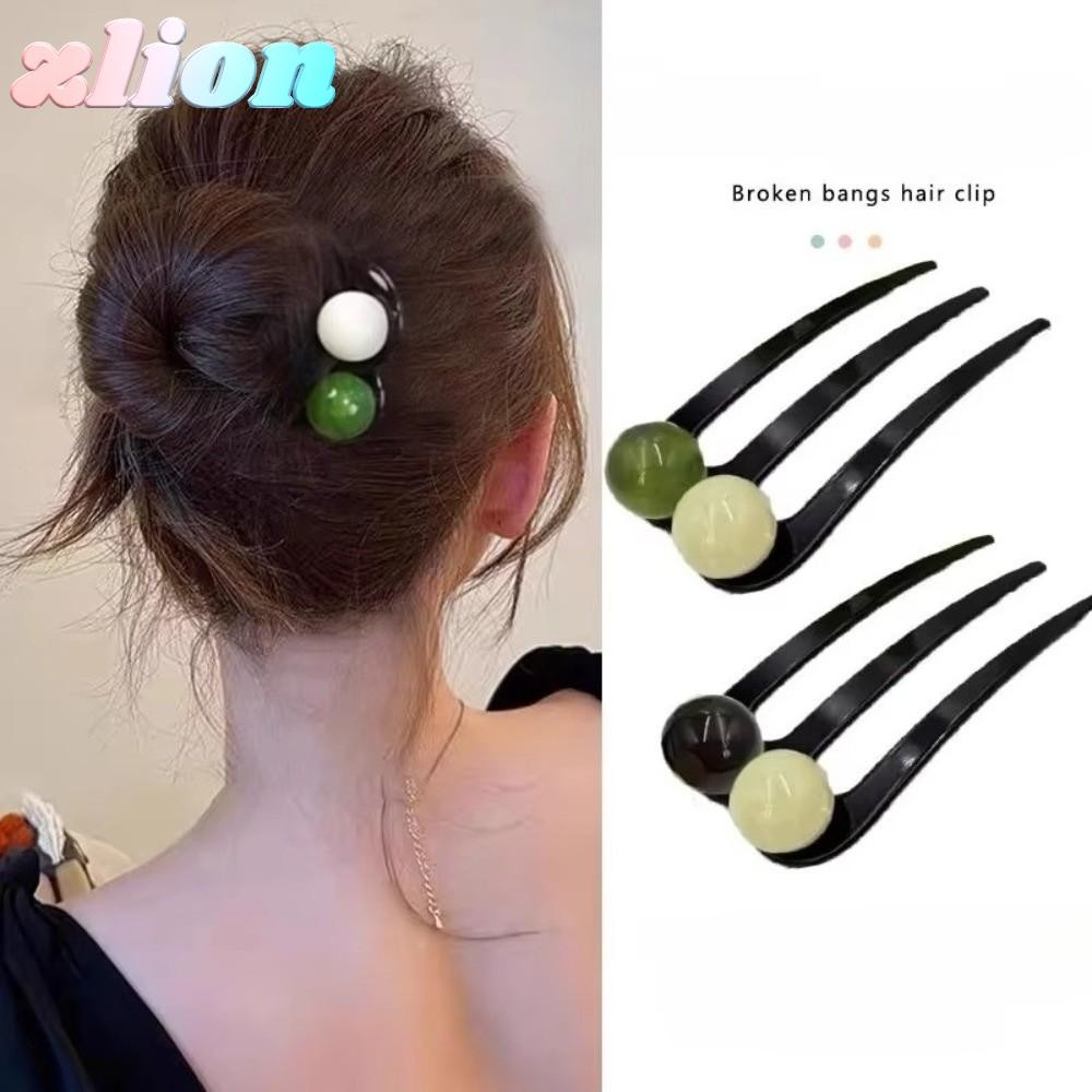 ZLION U-Shaped Hair Pin, Beaded Three Tooth Hair Accessory,พลาสติกแข็งแรง Vintage Hair Fork Hair Bun