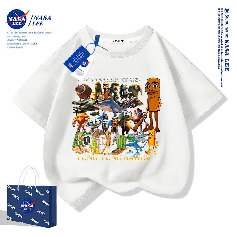 เสื้อยืดเด็ก, สไตล์น่ารัก, แท่งพิมพ์"FUN FUN NATION"และการ์ตูน, 100% Cotton, สำหรับเด็กชายและหญิง