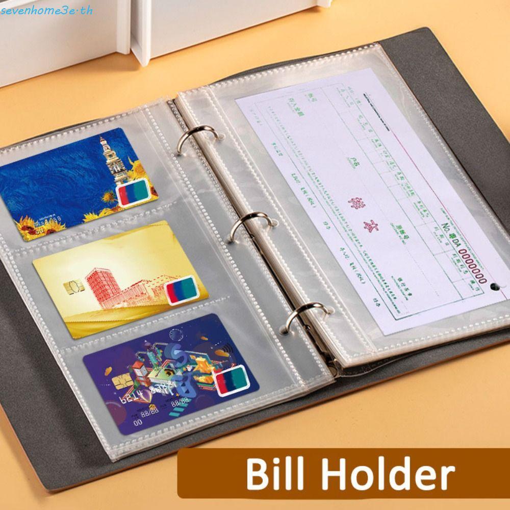 SEVENHOME3E Bill Planner Binder, หลวมใบ PU หนังเงิน Budget Binder, แบบพกพาโปร่งใสซองเงินสด Saving Ch