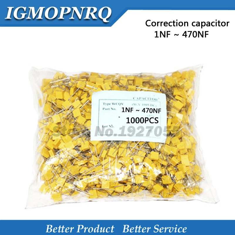 1000pcs Correction capacitor 100V 1nF ~ 470nF 100nf 220nf 10nf 47nf 22nf 1nf 0.47uf 0.1uf Polypropyl