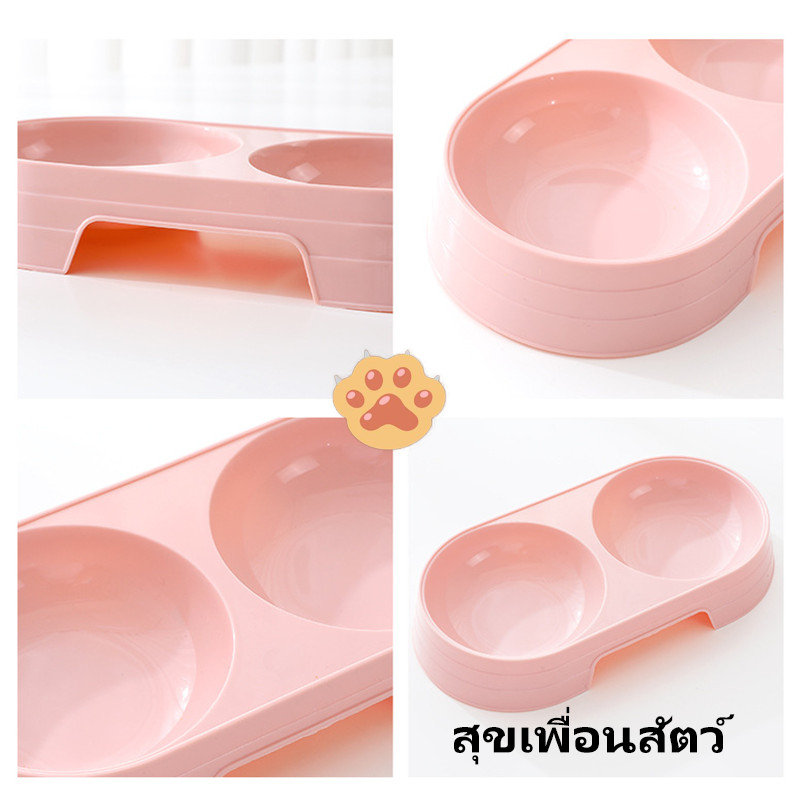 ชามอาหารสัตว์เลี้ยงสองช่อง 🍭 สีพาสเทลสุดน่ารัก สำหรับแมวและสุนัข  ชามพลาสติกใส่อาหารและน้ำ ใช้งานสะดวก ทำความสะอาดง่าย - รูปที่ 3