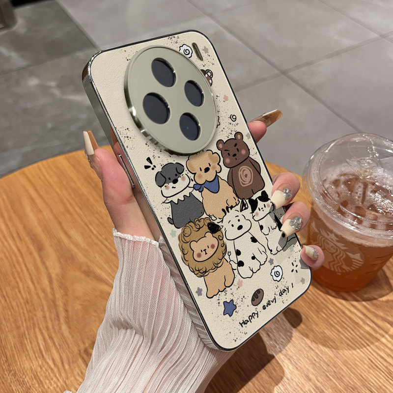 สําหรับ Vivo X200 X100 X90 X80 S19 S18 S16 การ์ตูนตุ๊กตาไฟฟ้าเคสโทรศัพท์กันกระแทกรวมทุกอย่าง Lambskin Silver หญิง