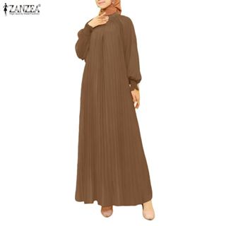 ZANZEA ชุดยาวสำหรับมุสลิม ผ้าพื้นสีเรียบ แบบโอเว่อร์ไซส์ คอป…