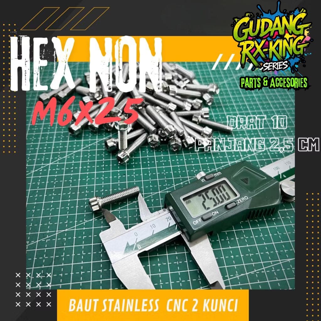 M6x25 mm STAINLESS CNC BOLT 2 HN KEYS M6x25mm (หน่วย)