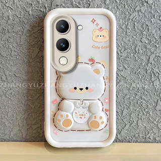 เหมาะสําหรับ VIVO Y04 Y29S Y19E Y19 4G 5G เคสโทรศัพท์ใหม่น่ารักหมีกระจกขาตั้ง lprotective พร้อมความงามปกอ่อน JT07