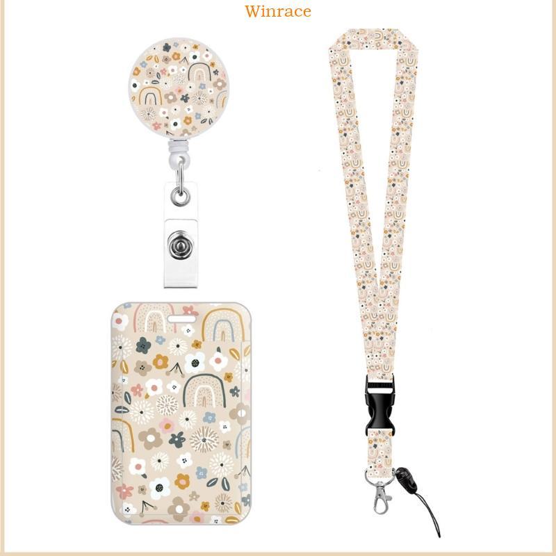 WRC เชือกเส้นเล็กคอสีรุ้งพร้อมที่ใส่บัตรที่ใส่ป้ายแบบพับเก็บได้สําหรับสํานักงาน