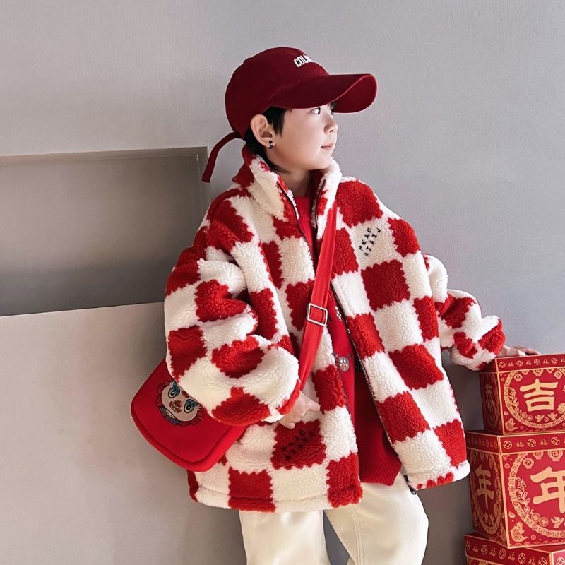 เสื้อหนาท็อปส์สำหรับเด็กชาย ขนาดกลางถึงขนาดใหญ่ เสื้อผ้าฤดูหนาว ออกแบบเหมือนขนแกะ ใส่แล้วอบอุ่น - รูปที่ 5