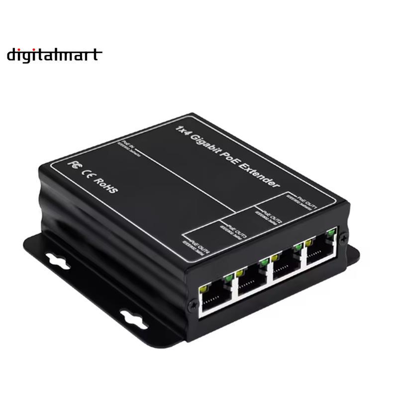 4 พอร์ต Gigabit POE Extender 100/1000Mbps 90W 1in 4 Out PoE Repeater DIN Rail เครือข่าย VLAN สําหรับ