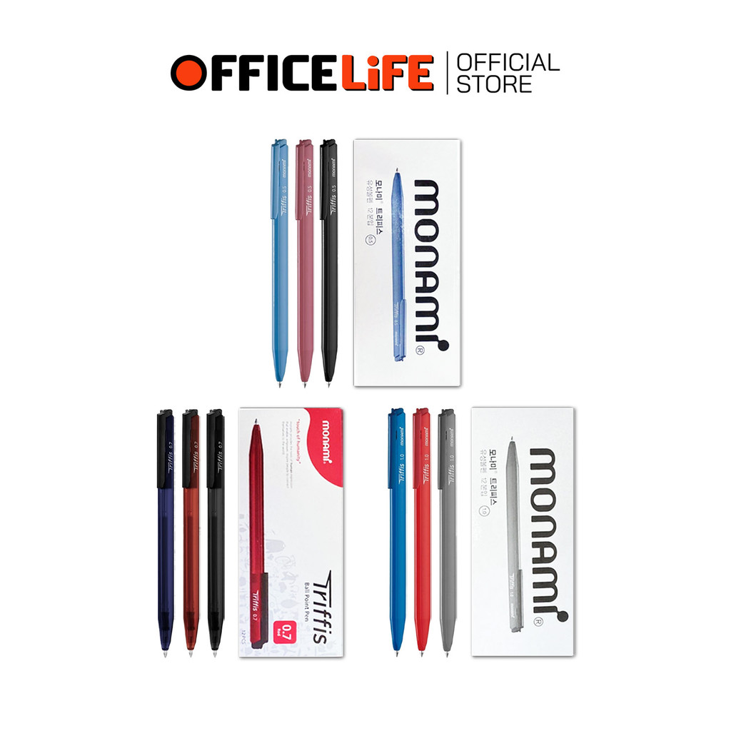 MONAMI (โมนามิ) ปากกา ปากกาลูกลื่น รุ่น TRIFFIS ทริฟฟิส ขนาด 0.5 / 0.7 / 1.0mm.  ( 12 ด้าม / กล่อง )