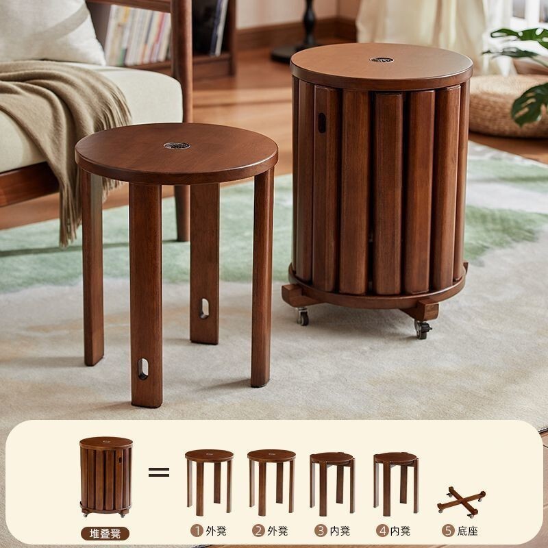 Hot SellingSolid Wood Stacking Stool with Wheels Household Stacking Stool Living Room Strong Bench W