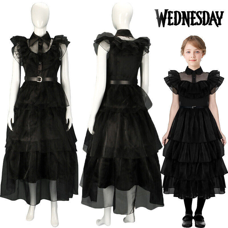 Wednesday Addams คอสเพลย์สําหรับสาวชุดเจ้าหญิงเครื่องแต่งกายสําหรับเด็กหญิงชุด Carnival เครื่องแต่งก