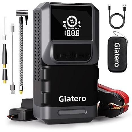 Giatero Q13 4000A รถแบบพกพา Jump Starter พร้อมเครื่องอัดอากาศ 150PSI, Jump Start Battery Pack(10.0L 
