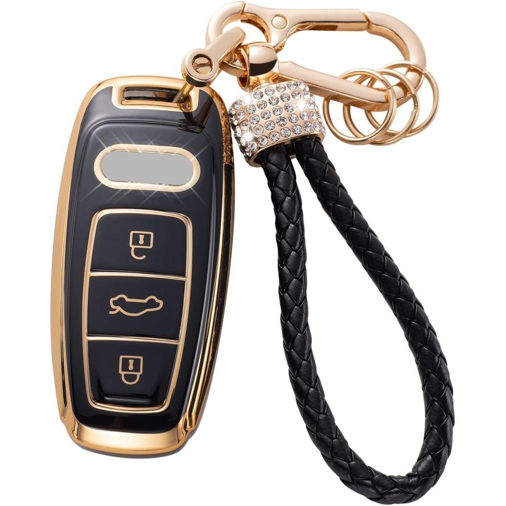 Gematay สําหรับ Audi Key Fob ฝาครอบพวงกุญแจเชือกเส้นเล็ก, Soft TPU Key Fob Protector Shell ใช้งานร่ว