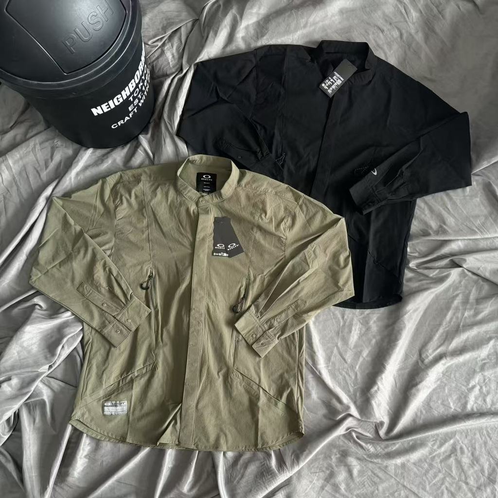 1P6D Oak Co-branded Stand Collar Quick-Dry Long Sleeve Shirt Loose Fit Plus Size Unisex Couple Style