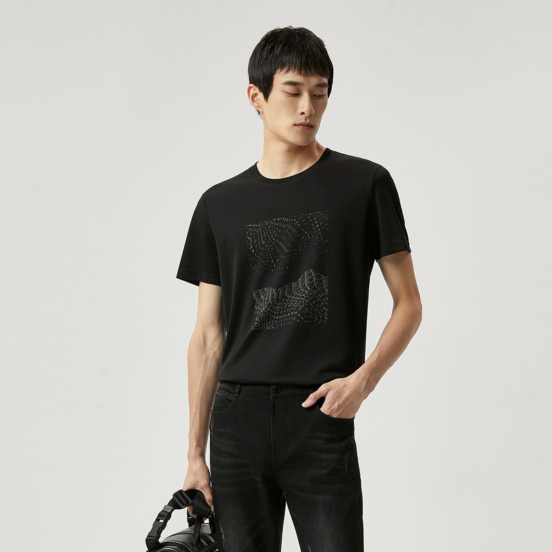 จินแบ ผู้ชาย ลายพิมพ์รอบคอ สบาย ๆ เสื้อยืดแขนสั้น ผ้าฝ้าย ฤดูร้อน FCTC2655