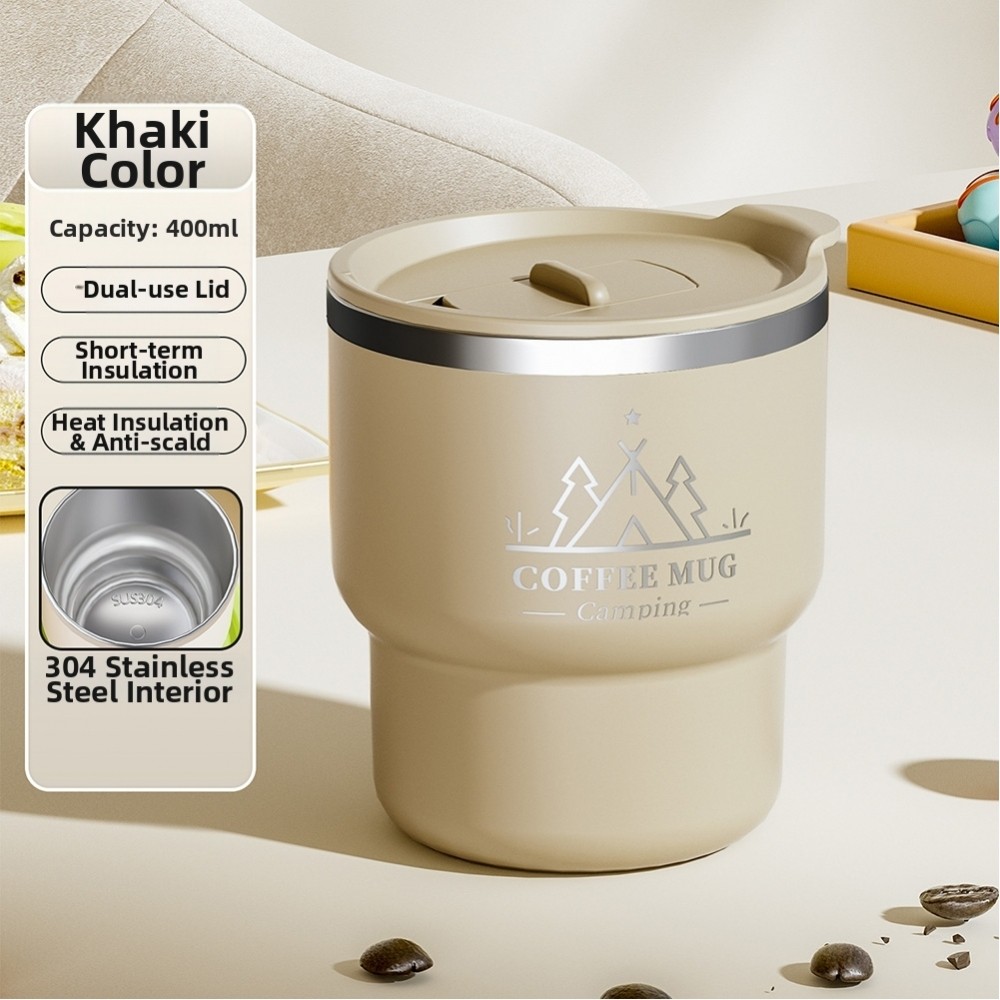 Double-layer Travel Cup Easy To Clean Flip-top Lid Design Portable Coffee Mug