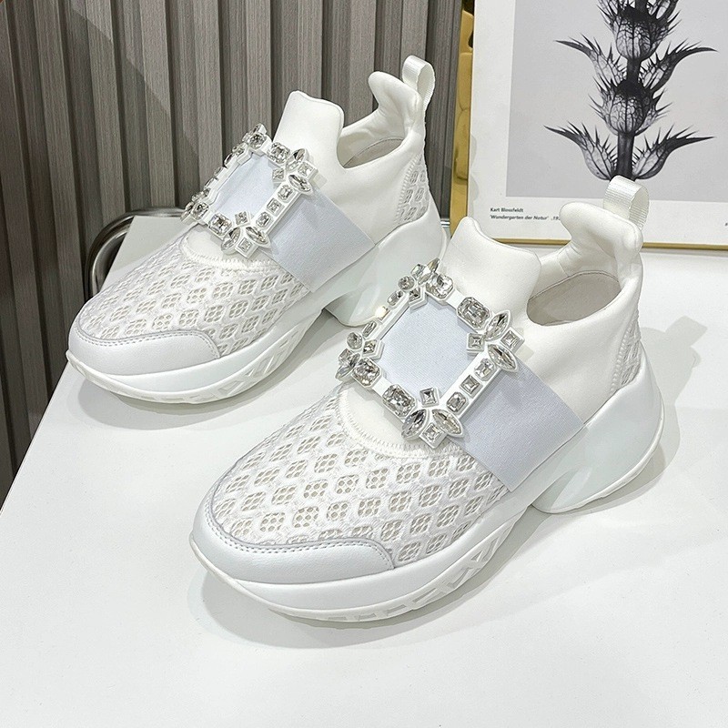 รองเท้าเพิ่มความสูง สไตล์กีฬา ทำจากหนังแท้ สีขาว