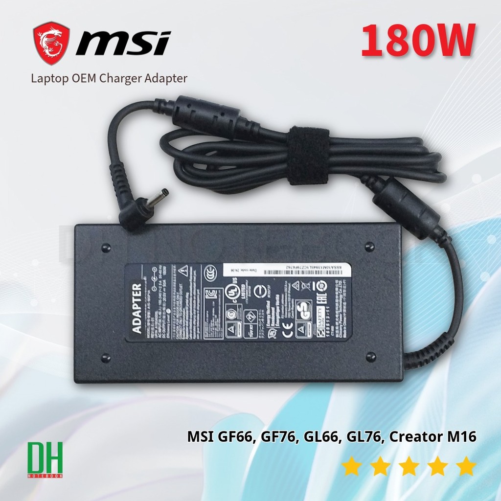 สายชาร์จ สำหรับ MSI GF66, GF76, GL66, GL76, Creator M16 180W (20V 9A หัว 4.5×3.0 mm) ใช้แทนของเดิมได