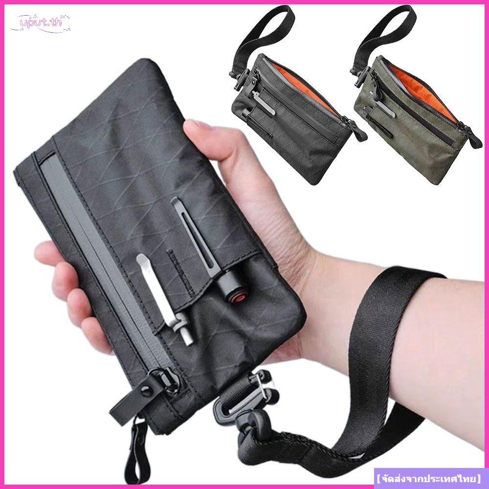 UPUT กระเป๋าสตางค์ฟังก์ชั่นผู้ชาย, Weatherproof External Slots Zipper Clutch, Anti Theft พร้อมสายรัดข้อมือ RFID Blocking Credit Card Holder กิจกรรมกลางแจ้ง
