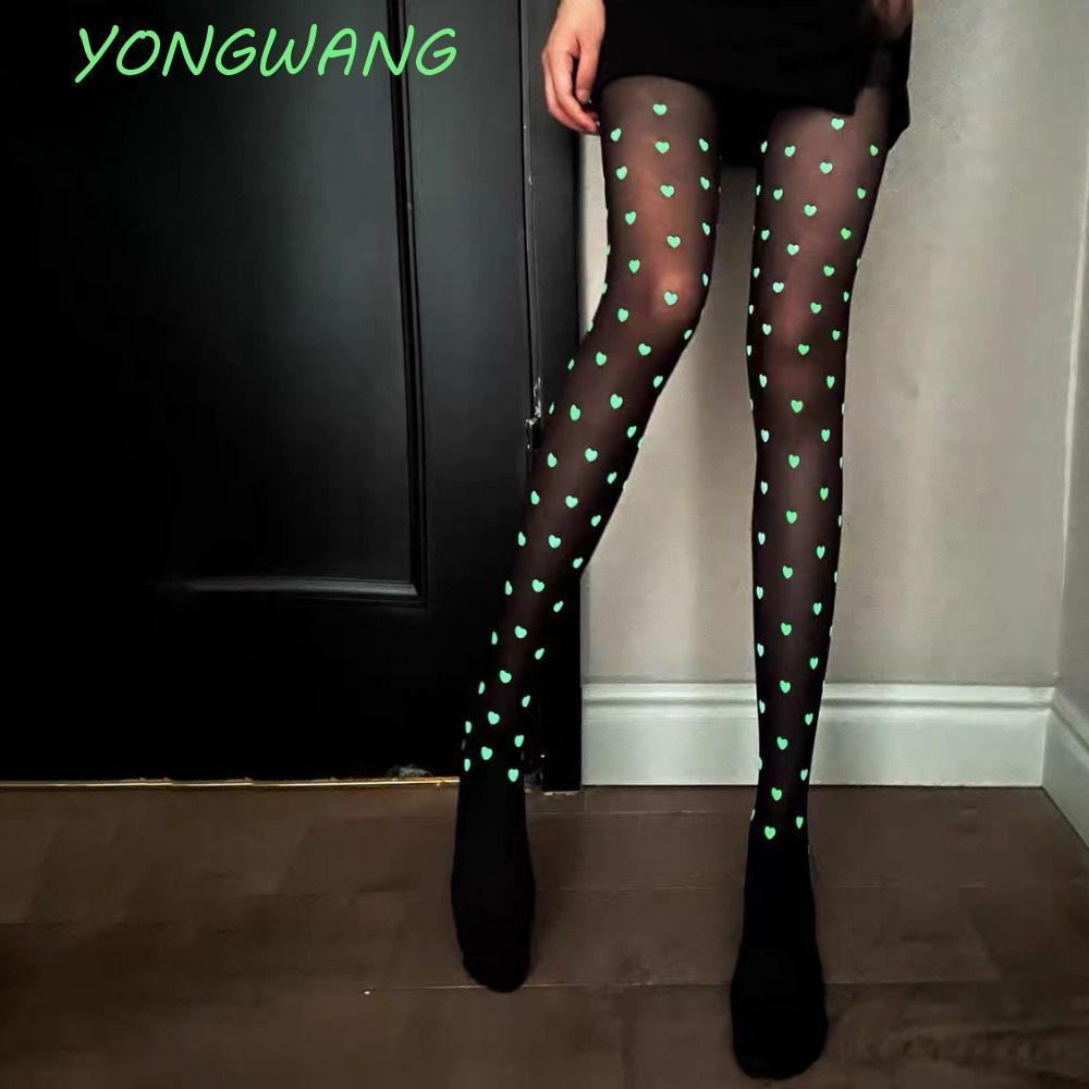 ถุงน่องเรืองแสง Yongwang พรินต์ผึ้งและหัวใจดำ แฟชั่นยืดหยุ่น สำหรับวันออกงานกลางคืน