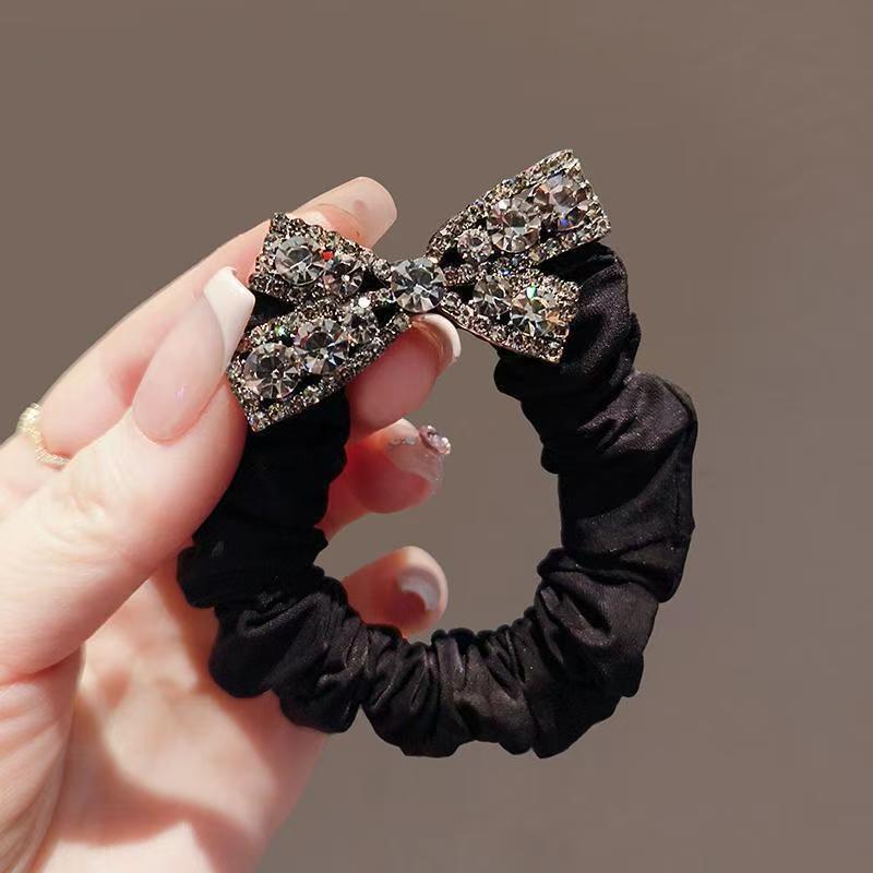 Black hair cord Flash Drill Bow เชือกผม, สีดำพรีเมี่ยมเชือกหัว, ประณีตสูงยืดหยุ่นเชือกหัว,