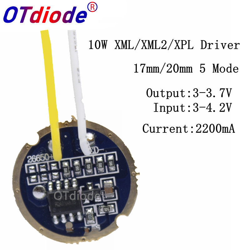 1PCS 10PCS xml led XPL xml2 led T6 U2 Driver 17 มม.20 มม.3-4.2V 2.2A 5 โหมด LED Driver สําหรับ XM-L 