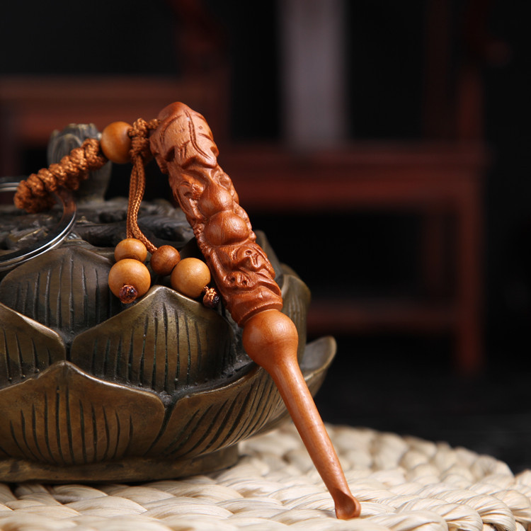 Small Amount Double Gourd Ear Spoon Mahogany พวงกุญแจหูช้อนพวงกุญแจรถจี้ ESK03