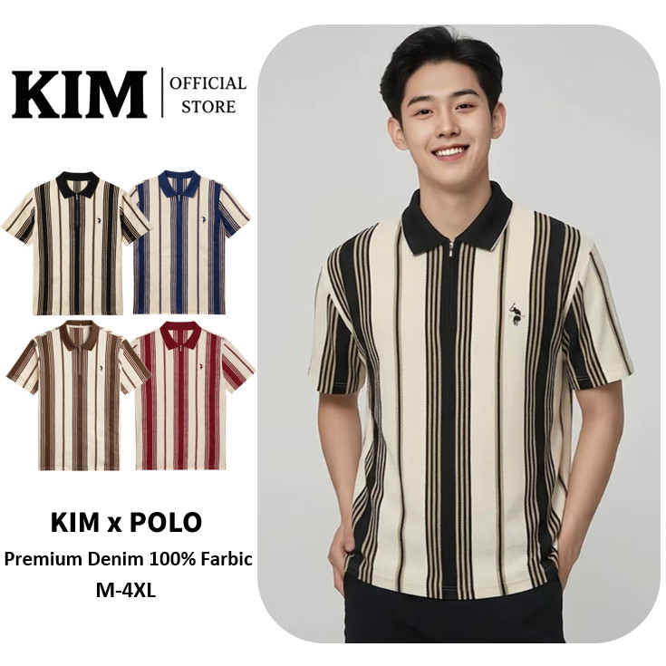 Vertical Stripe Zip Polo Shirt เสื้อโปโลลายทางแนวตั้งผู้ชายคอซิปครึ่งตัวแขนสั้น ผ้าพิกเก้ระบายอากาศ มี4สีคลาสสิก Size M-4XL