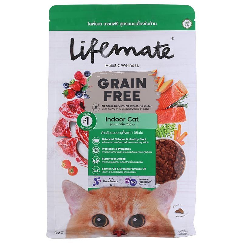ไลฟ์เมตอาหารแมวเกรนฟรีสูตรแมวเลี้ยงในบ้าน 1.2กก. Lifemate Cat Food Grain Free Indoor Cat 1.2kg [8859653206763 ]