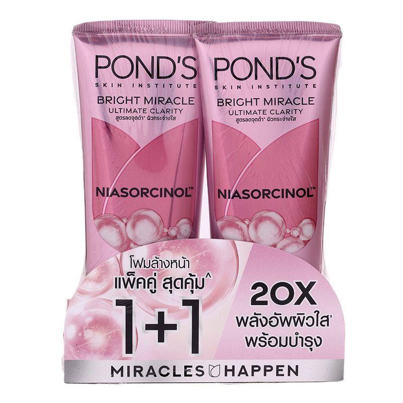 พอนด์สโฟมล้างหน้าไบรท์มิราเคิลอัลทิเมทคลาริตี้ไนอาซอร์ซินอล 85กรัม แพค 2 Ponds Niasorcinol 85gX2 [8851932466004 ]