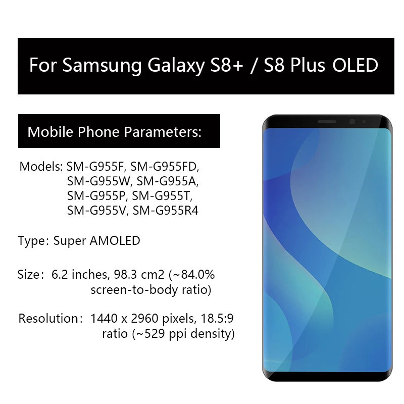 Super Amoled สําหรับ Samsung Galaxy S8+ G955F G955FD G955U G955A เซ็นเซอร์หน้าจอสัมผัส LCD สําหรับ S