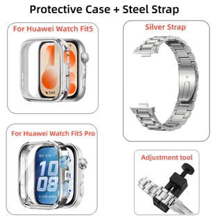 【สาย+เคส】สายสแตนเลสพร้อมเคส TPU เหมาะสําหรับ Huawei Watch Fit 5 5 Pro สายรัดข้อมือ