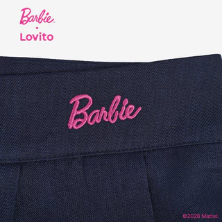 (New Arrival) Barbie™ X Lovito เสื้อท็อปสีน้ำเงินราชินีผู้หญิง ฤดูใบไม้ผลิ/ร้อน ไม่มีแขน คอวี เอวกลาง ขากว้าง กระดุมหน้า ปักลายและร่องหน้า เกาหลี อินเทรนด์ LBL5AD019