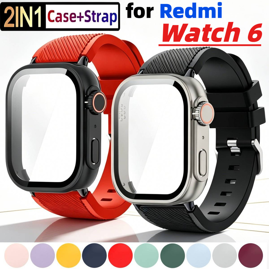 สายคล้อง + กรณีสําหรับ เรดมี่ ดู Redmi Watch 6 นาฬิกาซิลิโคนนุ่มวงกระจกเทมเปอร์หน้าจอสําหรับ เรดมี่ ดู 6