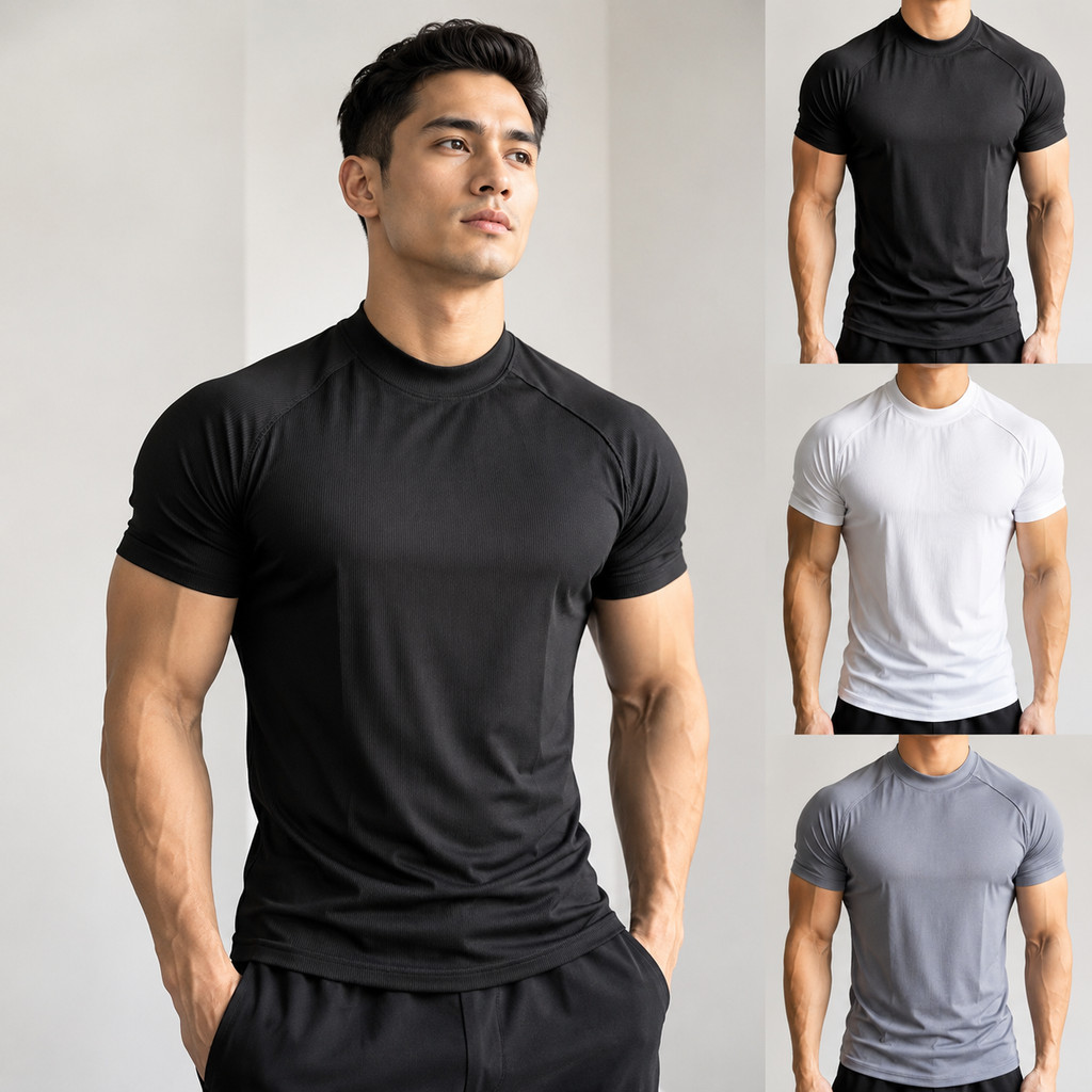 MEFEEE Dry Fit T เสื้อผู้ชายแห้งเร็ว Breathable Gym Tee ยืดสูง Mock คอกีฬาฤดูร้อนกลางแจ้งการฝึกอบรมสวมใส่