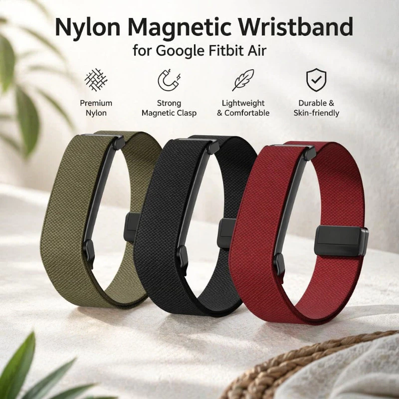 สําหรับ Google Fitbit Air สายรัดไนลอนปรับหัวเข็มขัดแม่เหล็ก Breathable สายรัดยืดหยุ่นสําหรับ Fitbit Air สร้อยข้อมือสมาร์ทอุปกรณ์เสริม