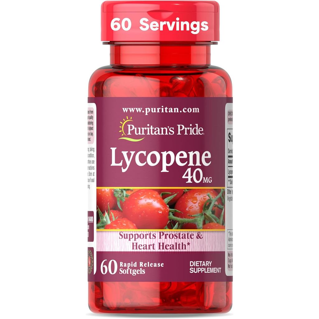 Puritans Pride Puritans Pride Lycopene 40 มก. อาหารเสริมสุขภาพหัวใจ 60 แคปซูล แคปซูล แคปซูลนิ่มแบบปล