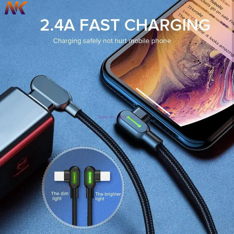 NK Fast Charging Data Transfer Cable 90 องศามุมขวาสําหรับ Air iPad iPhone 13 12 Mini 11 Max Pro Xr Xs X 8 7 6s 6 Plus 5 5s SE