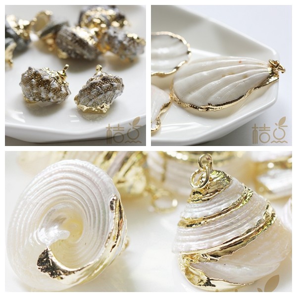 อุปกรณ์วัสดุ DIY ต่างหูอุปกรณ์เสริมสร้อยคอจี้ Gold-Plated Edge Conch Gold-Plated Edge Coral Ocean อุ