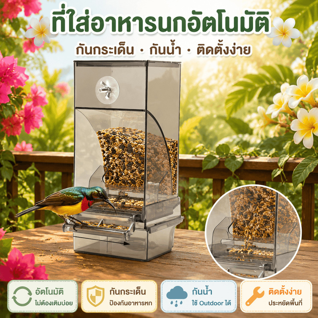 เครื่องให้อาหารอัตโนมัติ กล่องอาหารนกแก้ว แบบแขวน กันหก กันกระเด็น ความจุใหญ่ ที่ใส่อาหารและน้ำสำหรับนก อุปกรณ์นก เครื่องป้อนนกอัตโนมัติ ใช้งานสะดวก ทนทาน