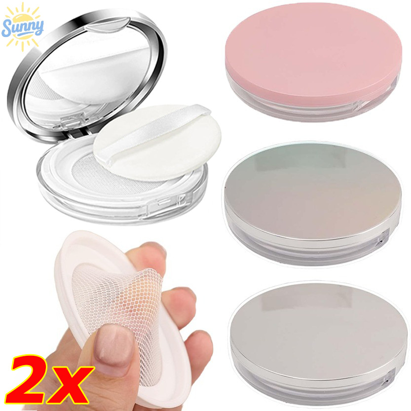 กล่องแป้งพลาสติกบางเฉียบแบบพกพา 1/2 ชิ้น / ขวดแต่งหน้ากลางแจ้ง ทําเอง พร้อมกระจก
