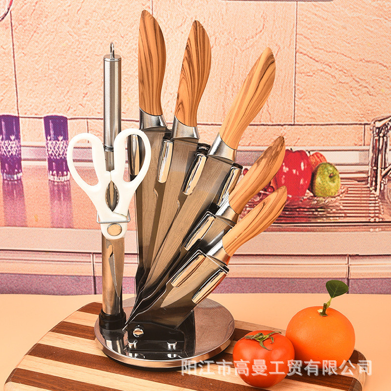 Knife set with knife holder, kitchen knives and scissors, household knife set with rotating knife ho