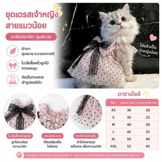 กระโปรงสัตว์เลี้ยง สไตล์หวานเท่ สีชมพูดำลายจุด ลูกไม้ โบว์ ชุดเจ้าหญิงสัตว์เลี้ยง ฤดูร้อน ใช้ได้ทั้งแมวและหมา