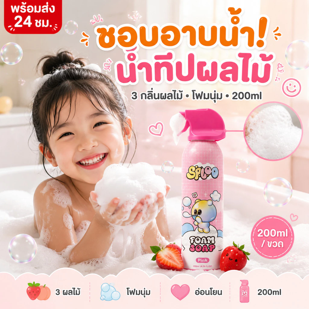 SPLOO โฟมอาบน้ำเด็กชุด 3 สี 3 กลิ่น บลูเบอร์รี่ สตรอว์เบอร์รี่ สับปะรด ประหยัดกว่าซื้อแยก ส่งฟรีวันนี้