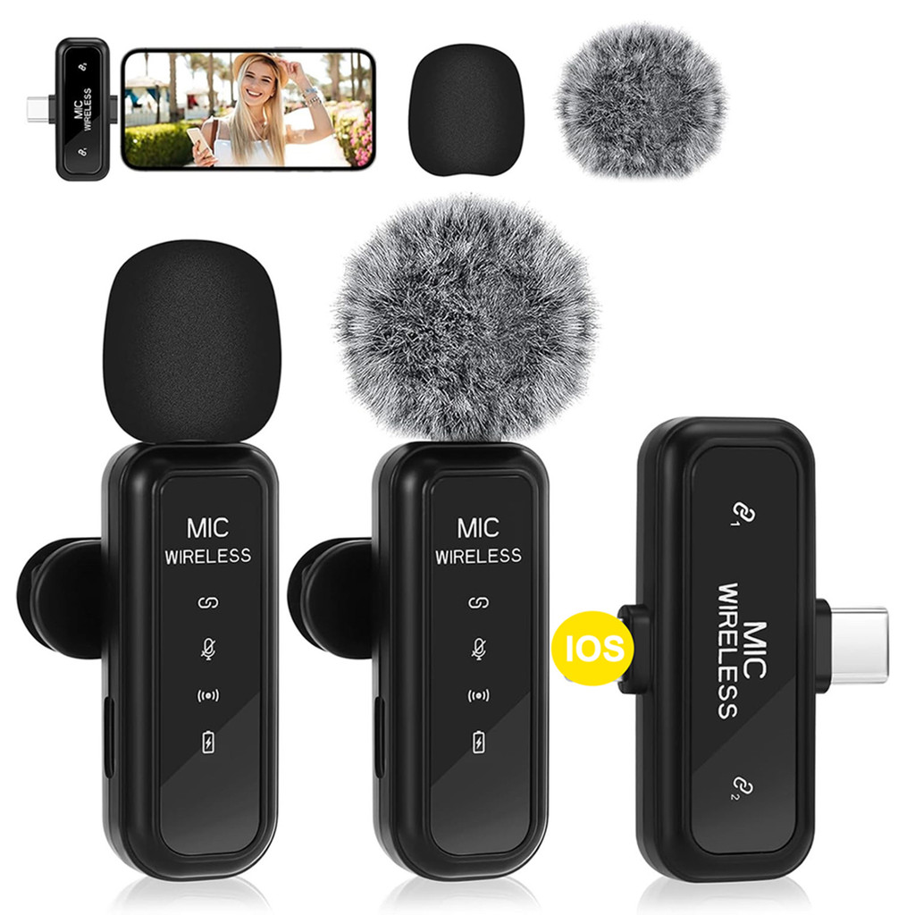 N1 2in1 Lapel ไมโครโฟนไร้สายเสียงรบกวน Cancelling Mini Mic สําหรับ IOS TypeC สําหรับ Live Stream Vlogg