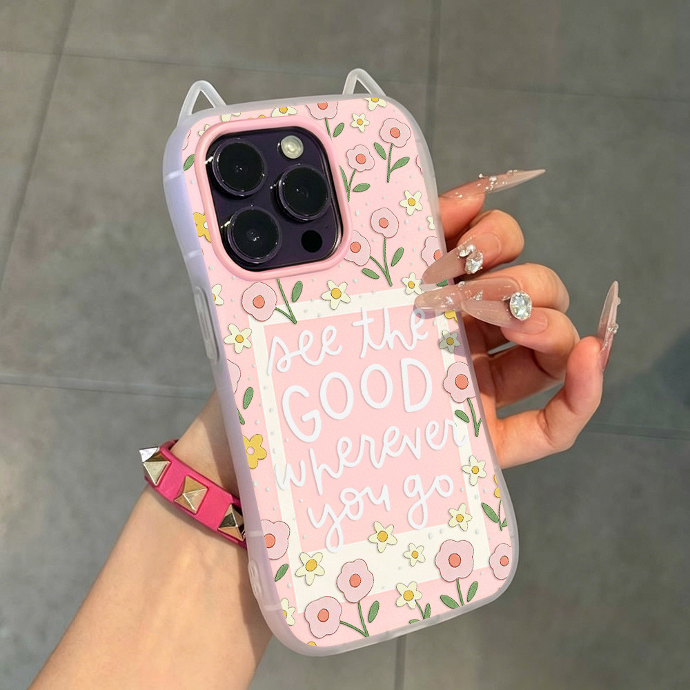 🌸🌸เคสเจลลี่ 2-in-1 เคสไอโฟน iPhone 11 13 15 14 12 16 17 Pro Max Flowers ดีไซน์แมว 3 มิติ กันกระแทก พ