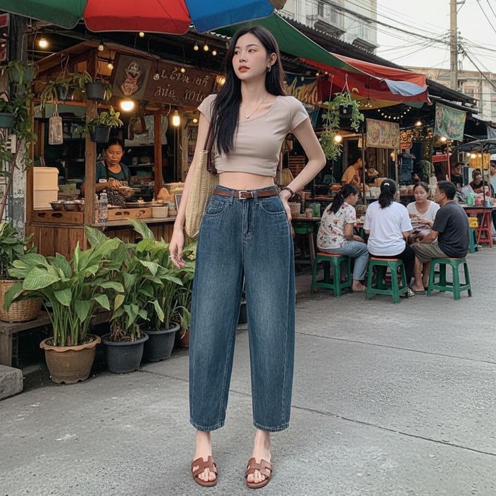 ไอเท็มยอดฮิต2026 JIAQI กางเกงยีนส์หัวแครอท ไซส์ใหญ่รองรับ ทรงฮาเร็มใส่สบายทุกวัน