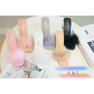 รองเท้าส้นแก้ว สูง 2.5 นิ้ว ขนนกใส่สบายมาก ราคาถูกที่สุด ไซร์ 36-44